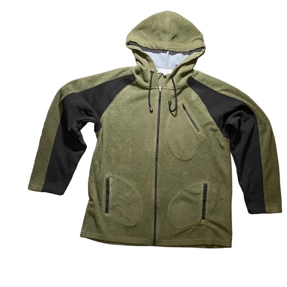 The Bradford Exchange‎ Army Green Black Color Block Hooded Fleece Jacket - Picture 1 of 6